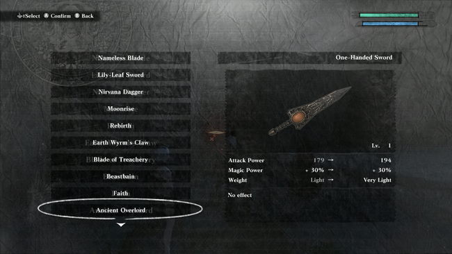 Another gift from the King of Facade, the Ancient Overlord is a huge, brutal blade.