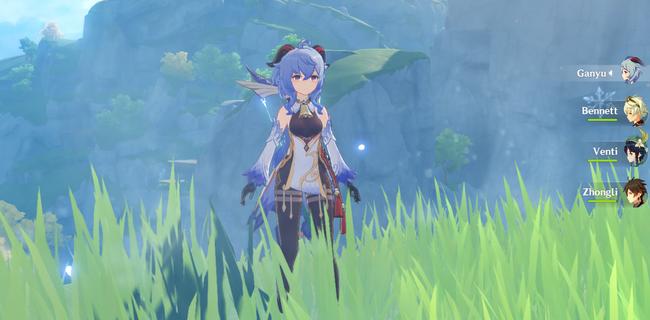 Ganyu exploring the map in Genshin Impact with her Wanderer's Troupe bow - which is the best weapon for her.