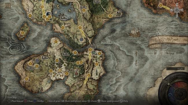 Irina's location marked on Elden Ring's map, and the road to Castle Morne to the south.
