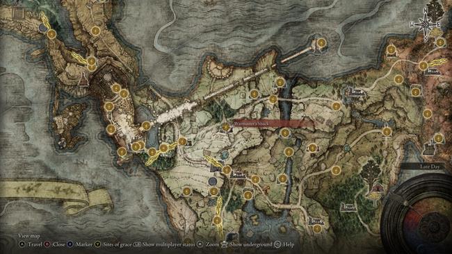 The location of the first Bell Bearing Hunter in Elden Ring, found in Limgrave.