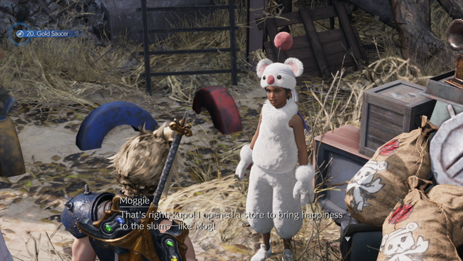 The notable kid in the Moogle outfit has his own unique shop. Quest 7 introduces it.