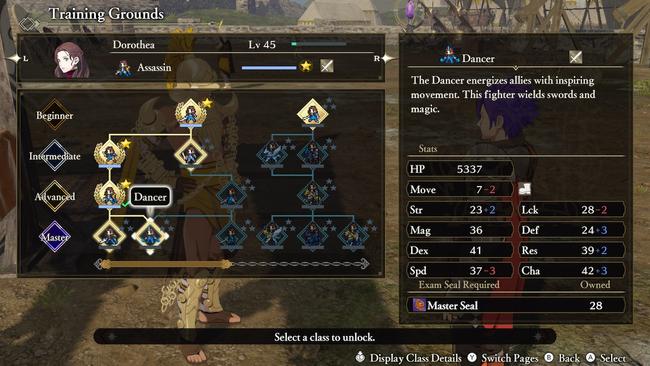 The Dancer's skill tree features a range of extra combat arts and abilities in Three Hopes.