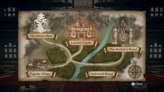 A map of the Kingdom of Lucrece, the setting of the Live A Live Middle Ages chapter.