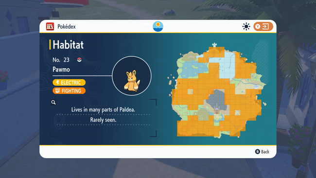 Pawmo's possible habitats in Pokemon Scarlet & Violet.