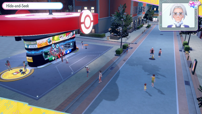 The second hide-and-seek sees Mr. Walksabout cheekily stand inside the Pokemon Center stall.