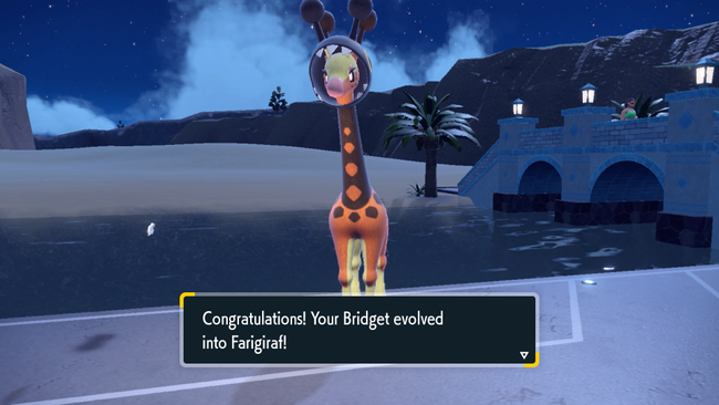 Girafarig, having evolved into Farigiraf