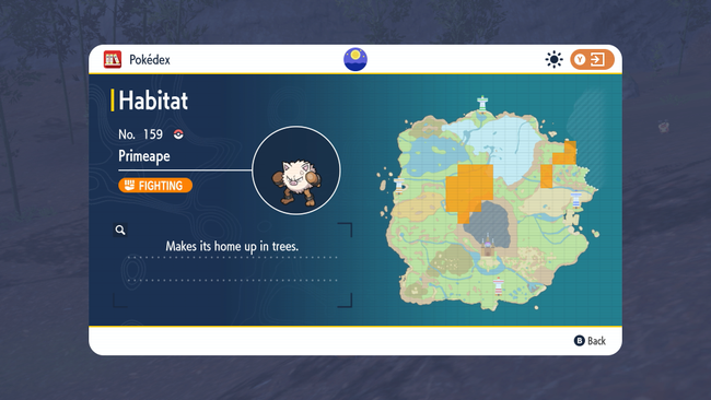 Primeape's habitats in Pokemon Scarlet & Violet.