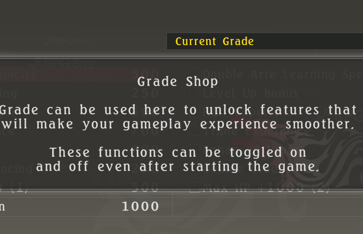 Tales of Berseria Remastered Grade Shop options and features list